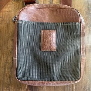 Longchamp Leather -Trim Brown and Olive Men’s Crossbody Bag